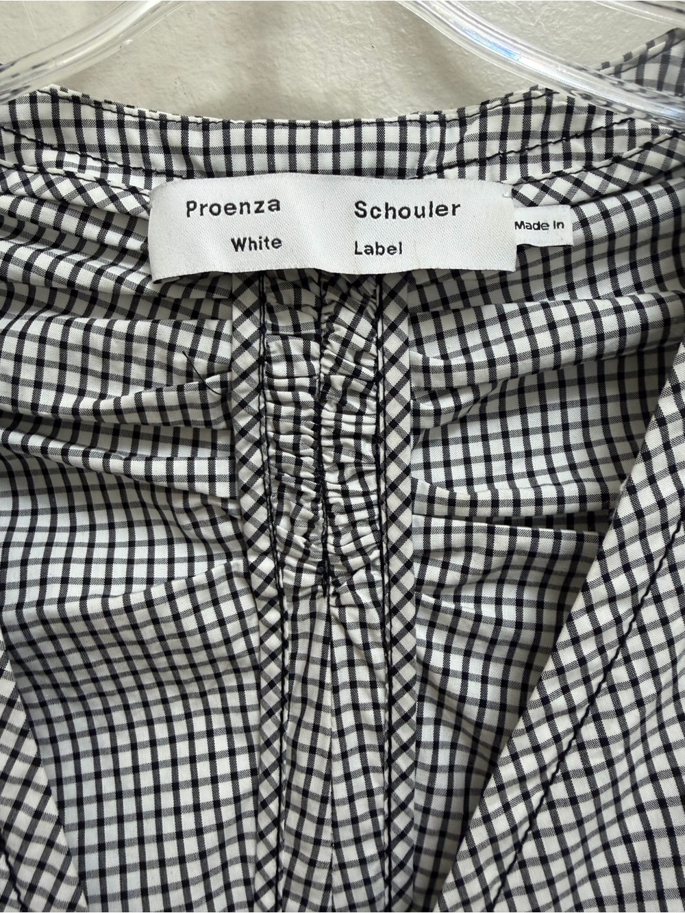 Proenza Schouler White Label Top Puff Sleeve  Handkerchief Hem Gingham Black - Picture 9 of 10